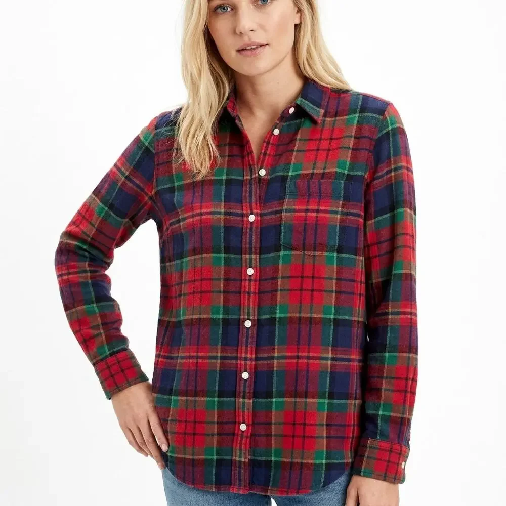 American Eagle Boyfriend Red Plaid Button-Up Shirt Women Size XS